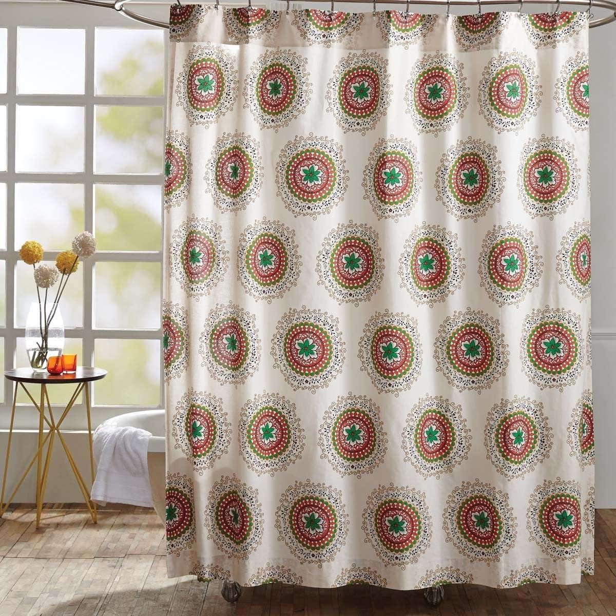 Bermuda Shower Curtain 72"x 72" Creme, Green, Carnelian - VHC Brands - The Fox Decor