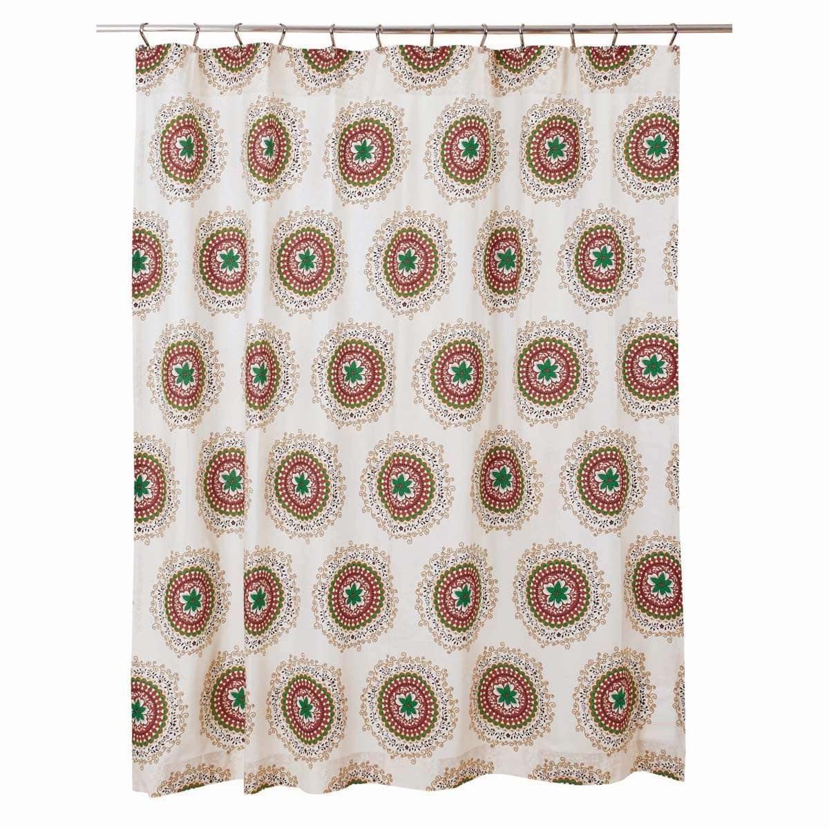 Bermuda Shower Curtain 72"x 72" Creme, Green, Carnelian - VHC Brands - The Fox Decor