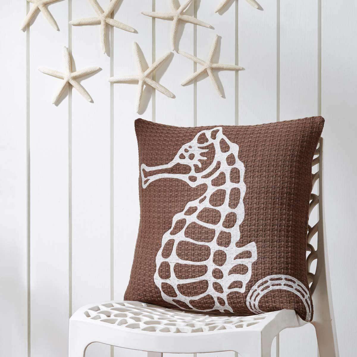 Embroidered Seahorse Pillow 18x18