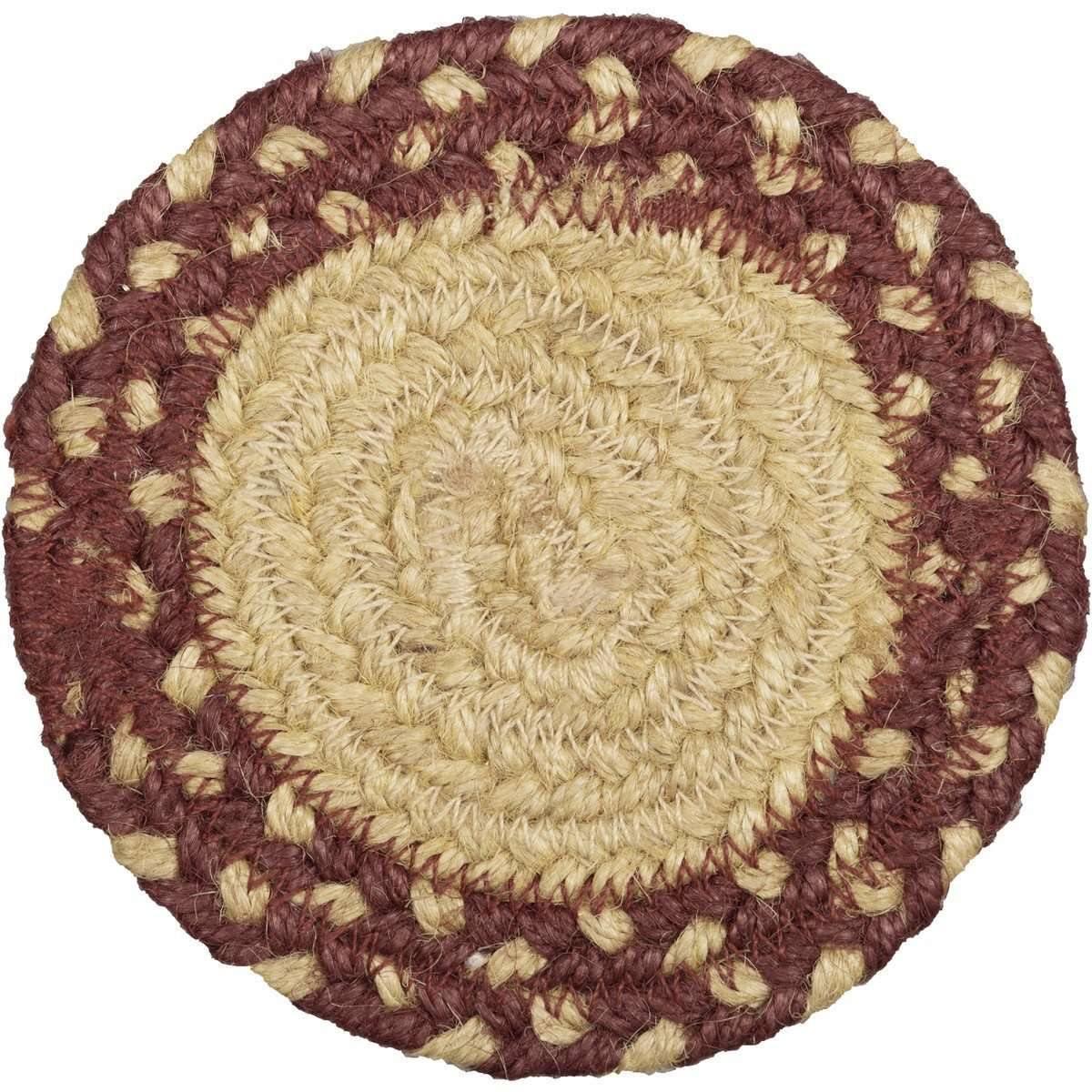 Burgundy Tan Jute Coaster Stencil Star Set of 6 VHC Brands - The Fox Decor