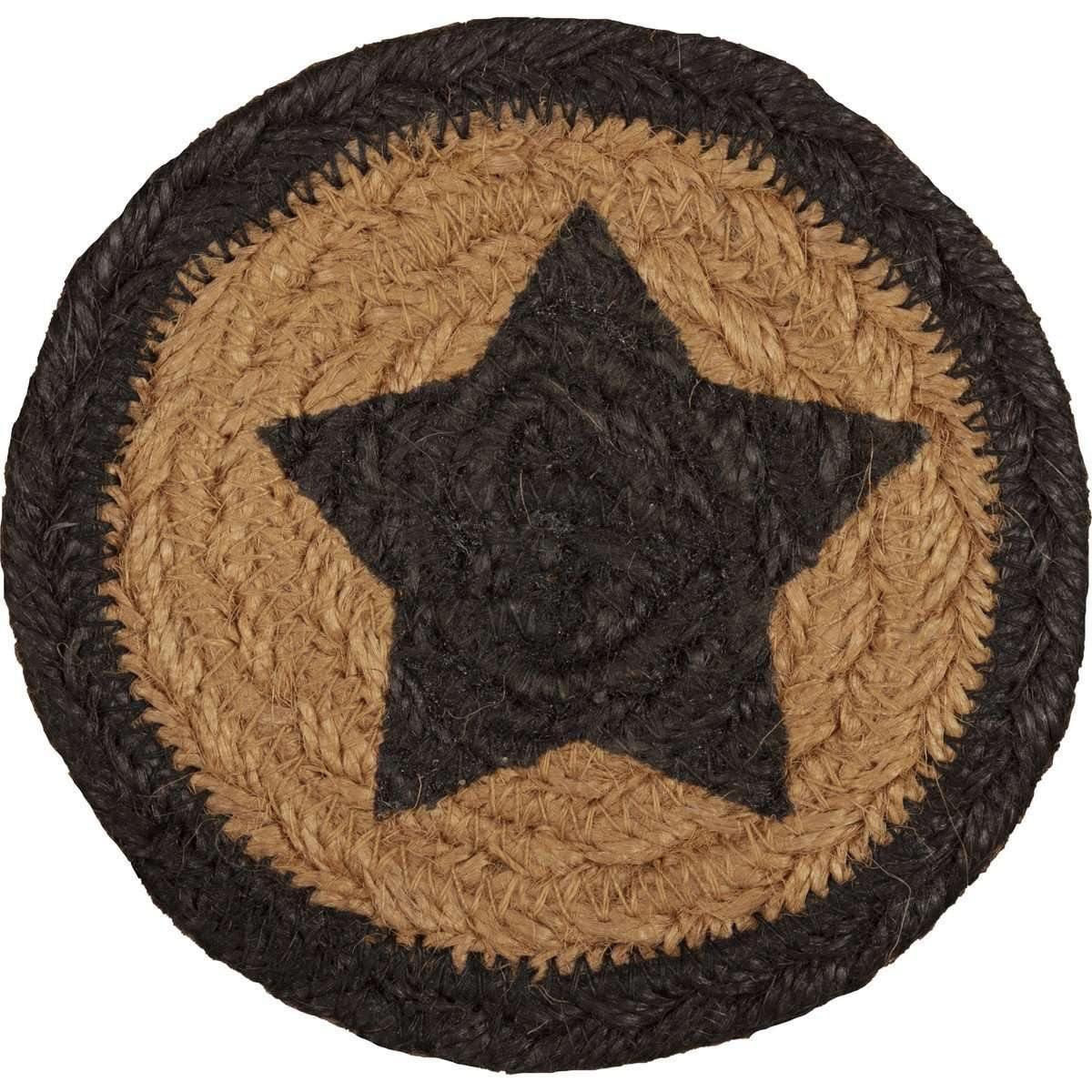 Farmhouse Jute Coaster Stencil Star front VHC Brands