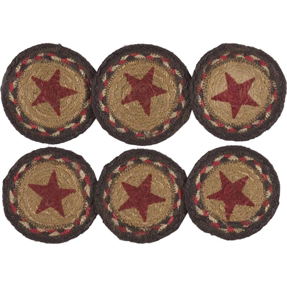 Landon Jute Coaster Stencil Stars Set of 6 VHC Brands - The Fox Decor