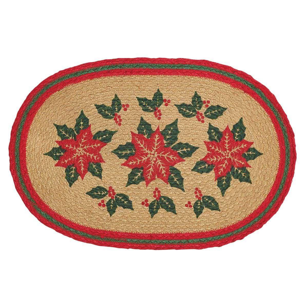 Poinsettia Jute Braided Placemat Set of 6 VHC Brands - The Fox Decor