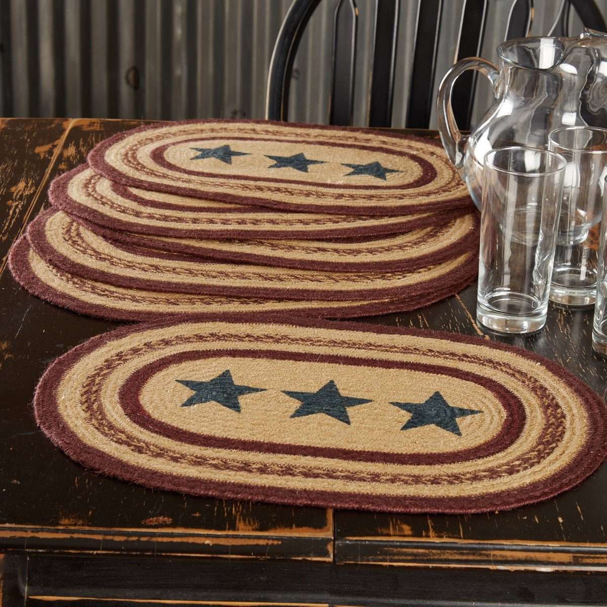 Potomac Stencil Stars Jute Braided Placemat Set of 6 VHC Brands - The Fox Decor