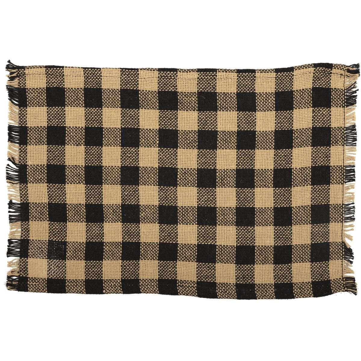 Burlap Black Check Placemat Fringed Set of 6 - The Fox Decor