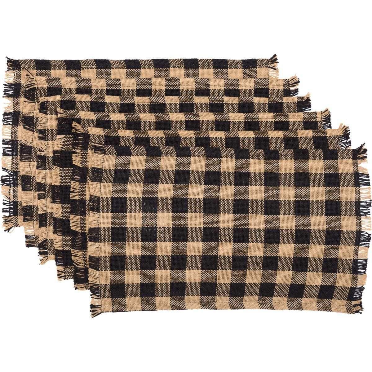 Burlap Black Check Placemat Fringed Set of 6 - The Fox Decor