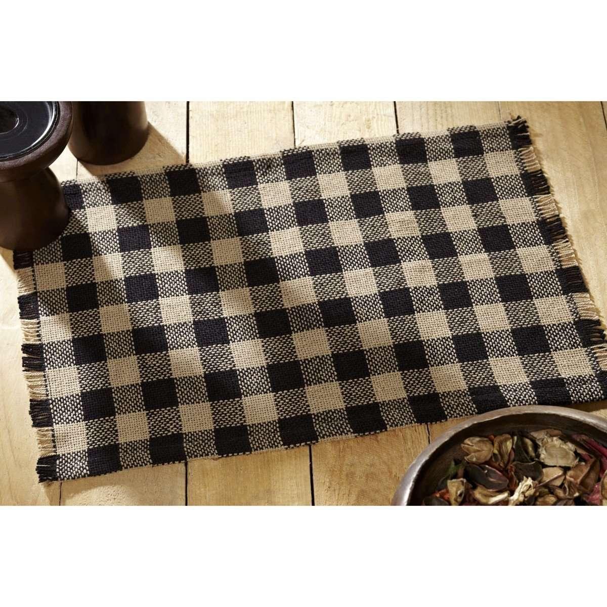 Burlap Black Check Placemat Fringed Set of 6 - The Fox Decor