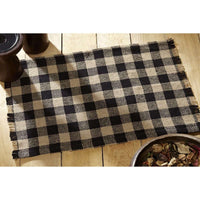 Thumbnail for Burlap Black Check Placemat Fringed Set of 6 - The Fox Decor