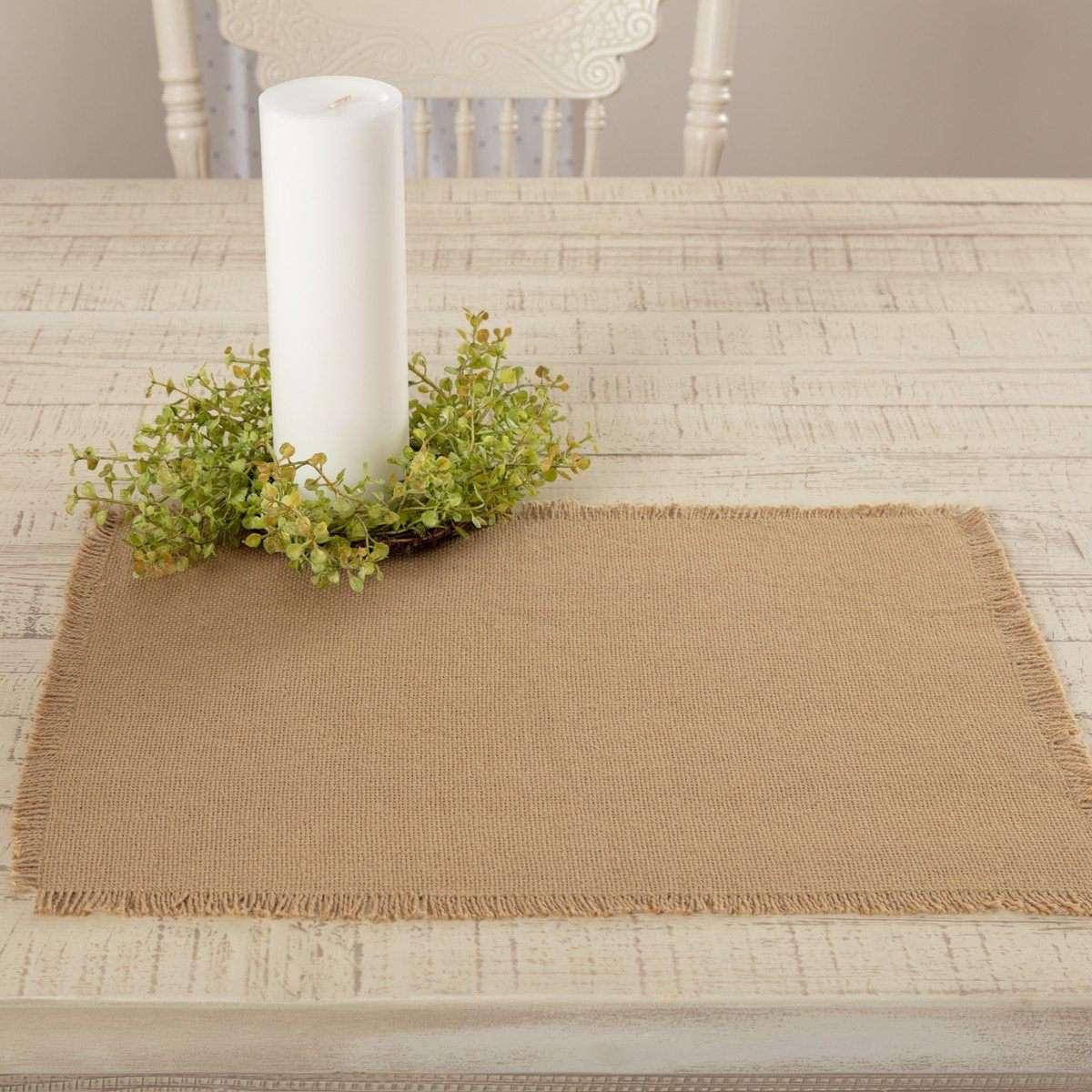 Burlap Natural/Vintage White Placemats Set of 6 Fringed - The Fox Decor