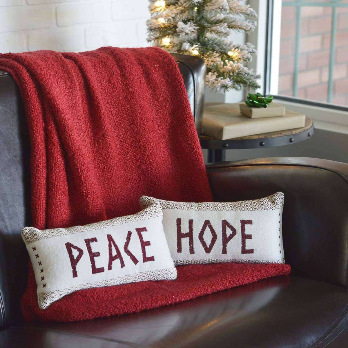 Liv Pillow Set of 2 (Peace & Hope) 7"x13" Country Creme, Crimson VHC Brands - The Fox Decor