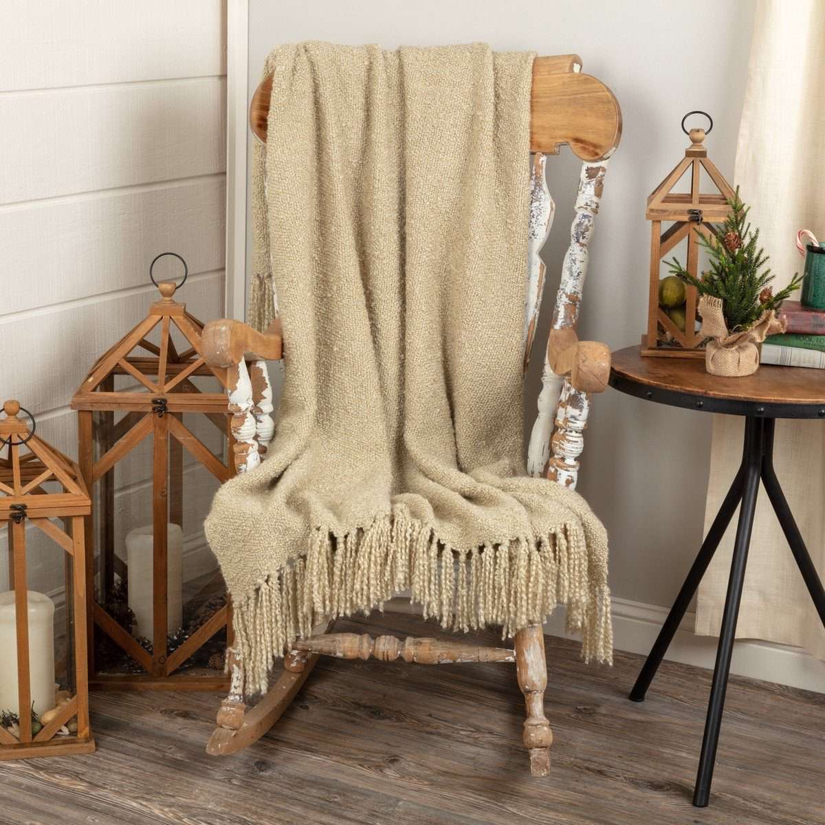 Scarlett Creme Woven Acrylic Throw 60" x 50" VHC Brands - The Fox Decor