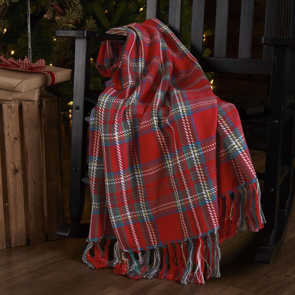 Gavin Woven Throw 60" x 50" Red, Blue, Buttercream VHC Brands - The Fox Decor