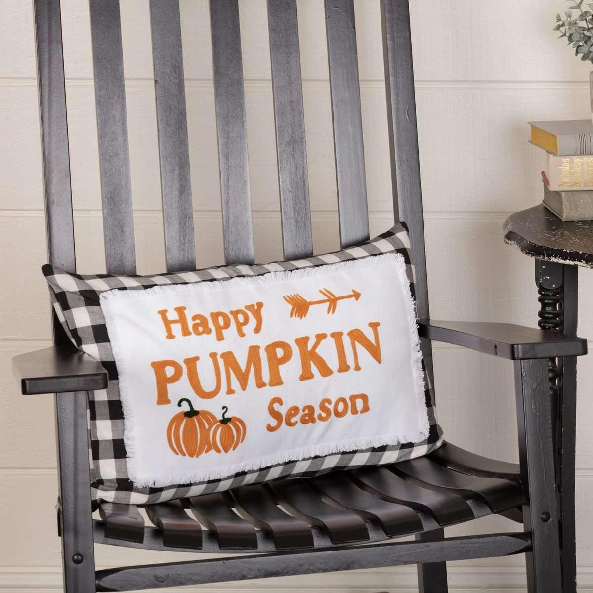 Annie Buffalo Black Check Happy Pumpkin Season Pillow 14x22 VHC Brands - The Fox Decor