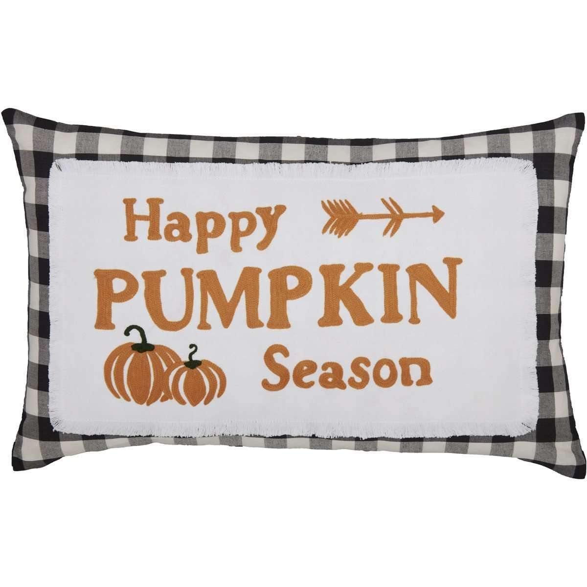 Annie Buffalo Black Check Happy Pumpkin Season Pillow 14x22 VHC Brands - The Fox Decor