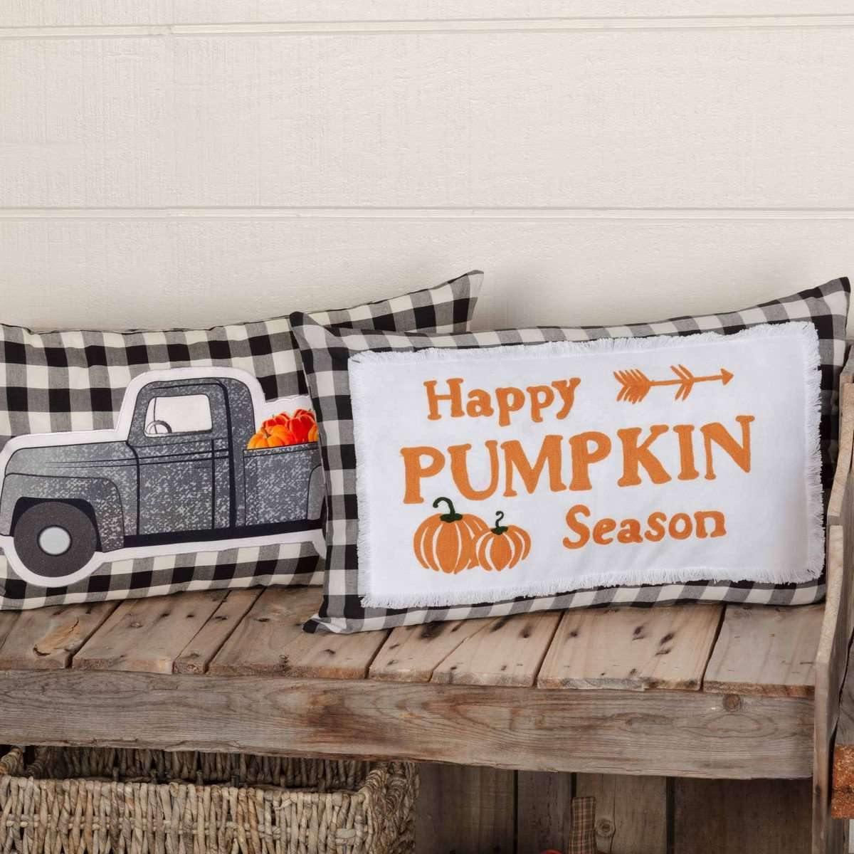 Annie Buffalo Black Check Happy Pumpkin Season Pillow 14x22 VHC Brands - The Fox Decor