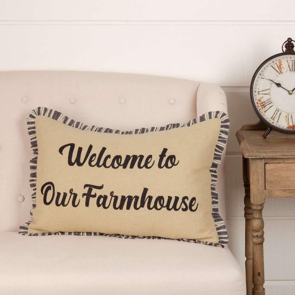 Ashmont Burlap Vintage Welcome to Our Farmhouse Pillow 14x22 VHC Brands