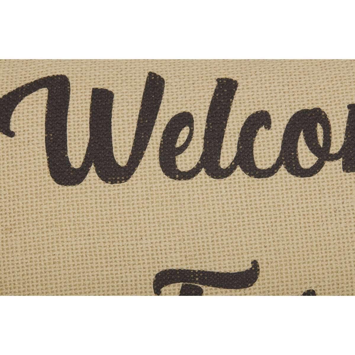 Ashmont Burlap Vintage Welcome to Our Farmhouse Pillow 14x22 VHC Brands zoom