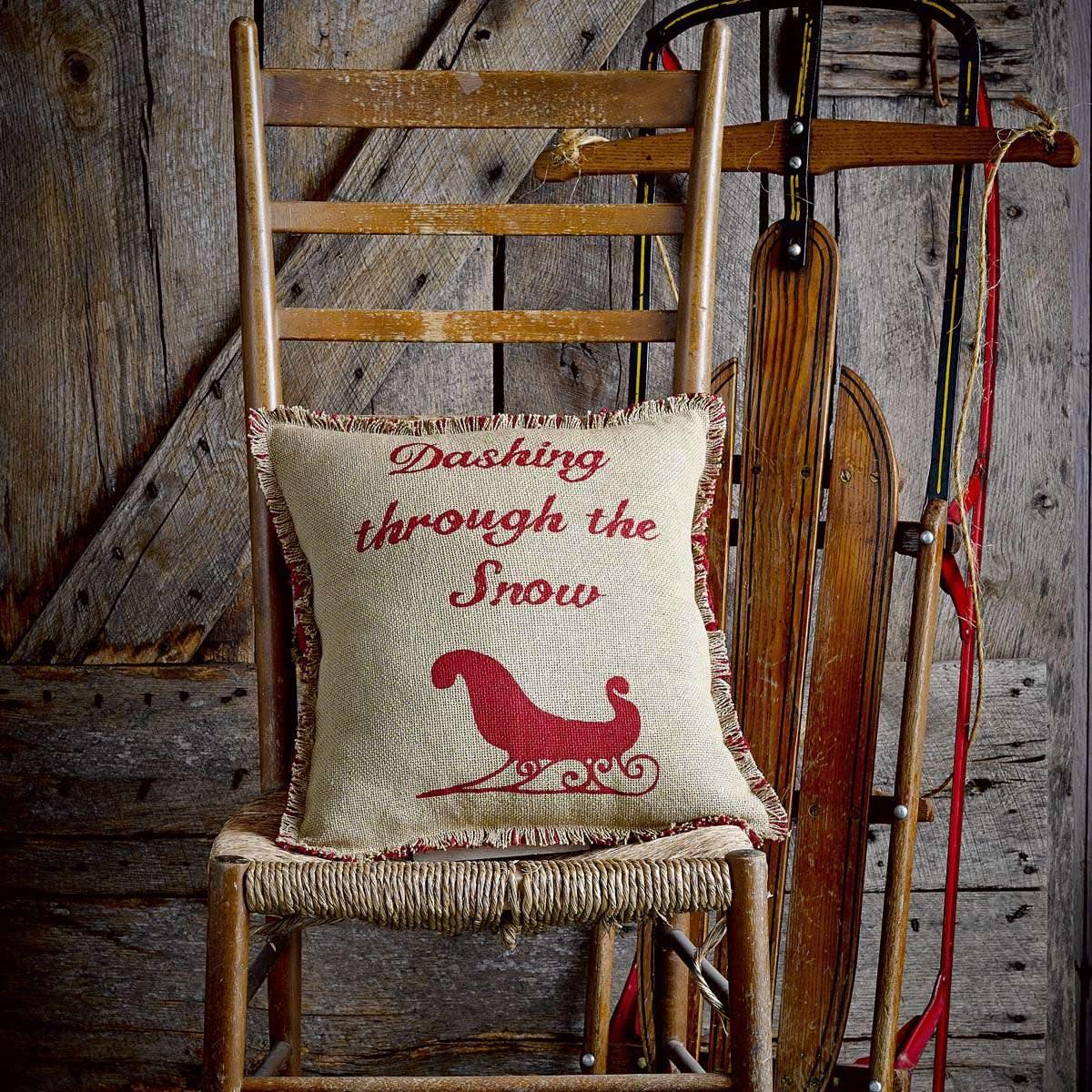 Natural & Red Burlap Sleigh Pillow 16x16