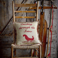 Natural & Red Burlap Sleigh Pillow 16x16 - The Fox Decor