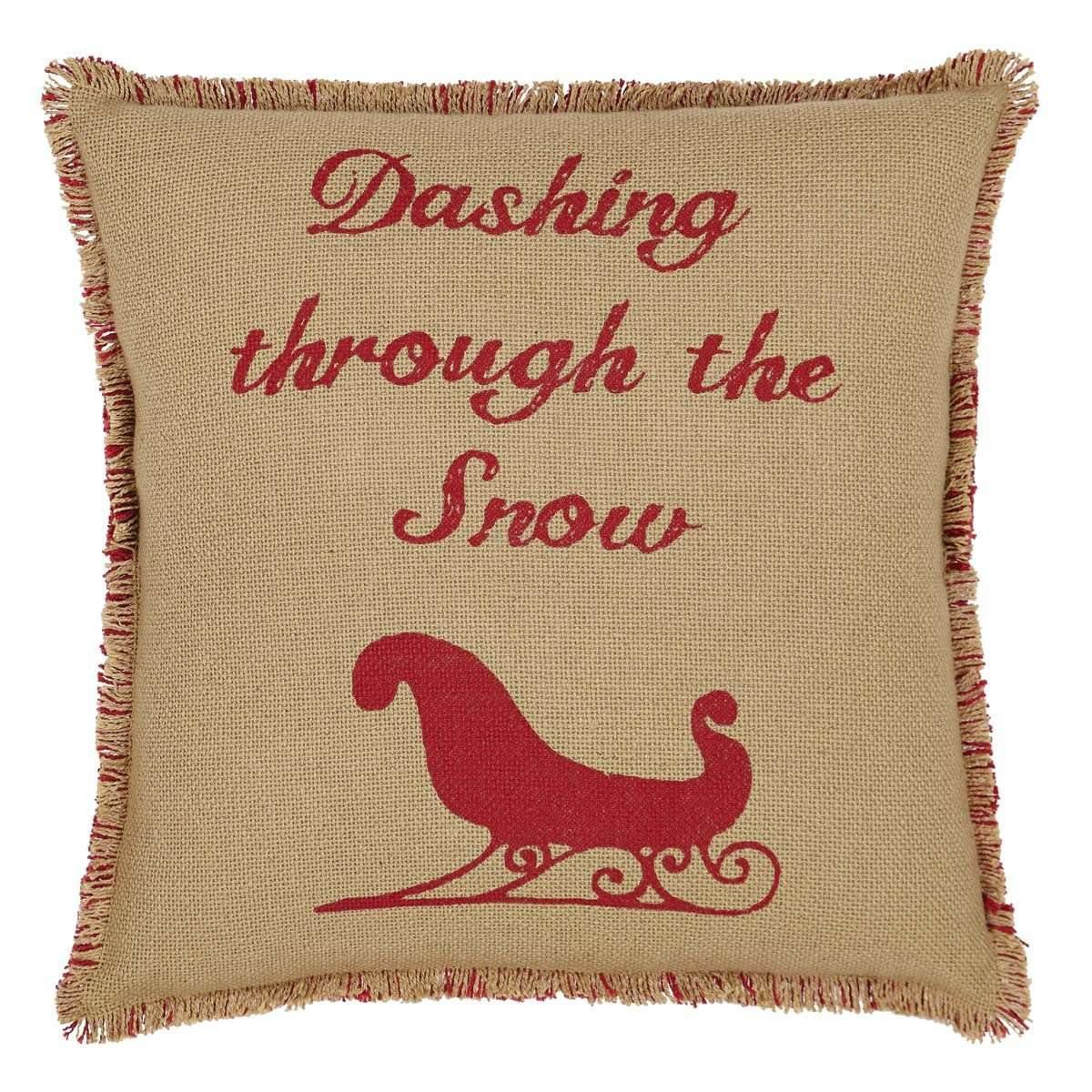 Natural & Red Burlap Sleigh Pillow 16x16 - The Fox Decor