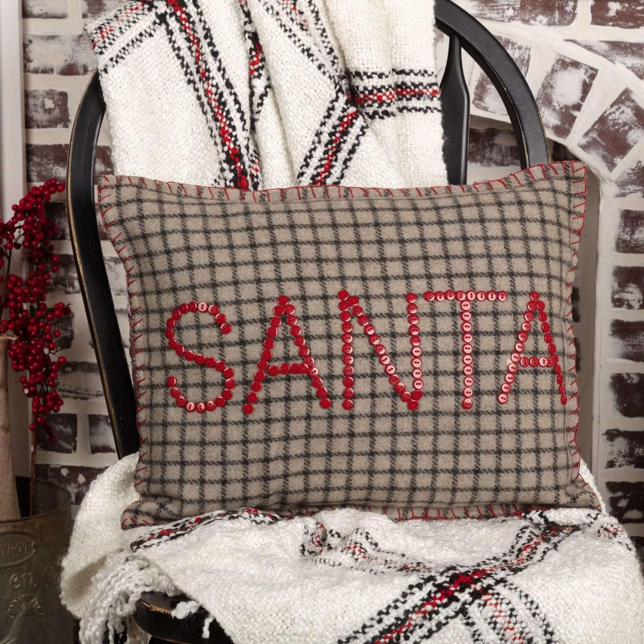 Weston Button Santa Pillow 14x18