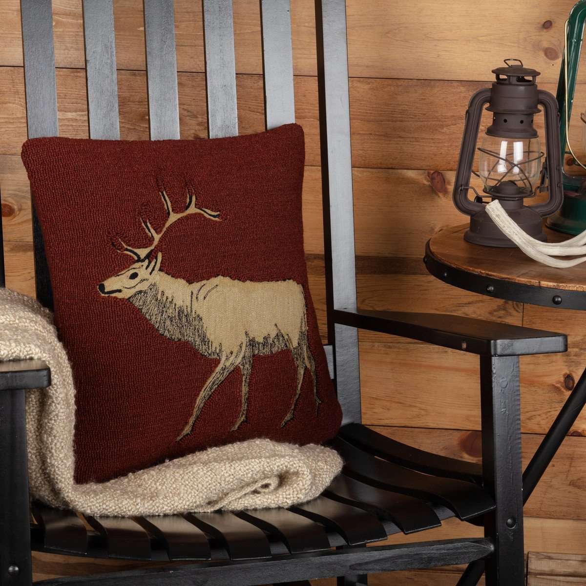 Beckham Elk Hooked Pillow 18"x18" - The Fox Decor