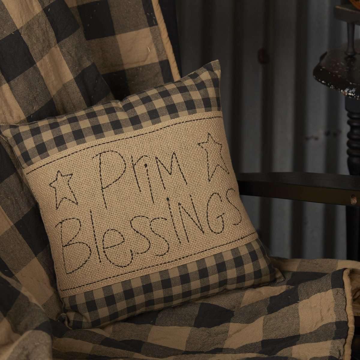 Black Check Prim Blessings Pillow 12x12 VHC Brands