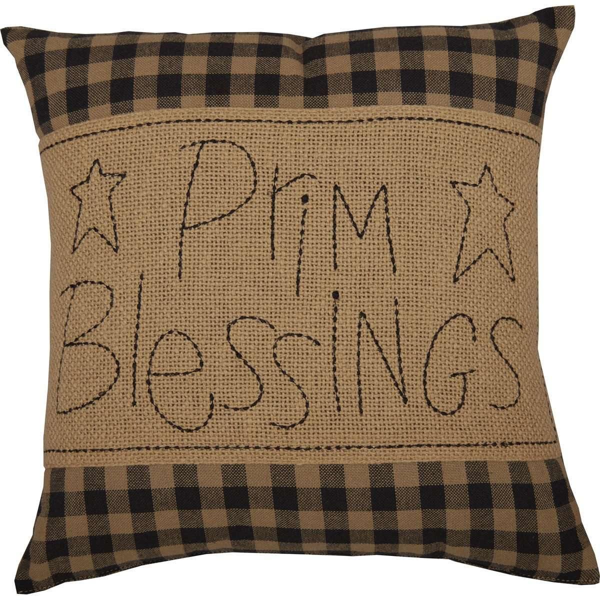 Black Check Prim Blessings Pillow 12x12 VHC Brands front