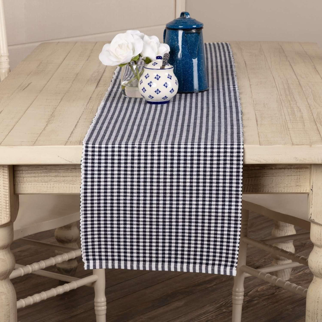 Tara Navy Ribbed Runner 13x72 VHC Brands - The Fox Decor