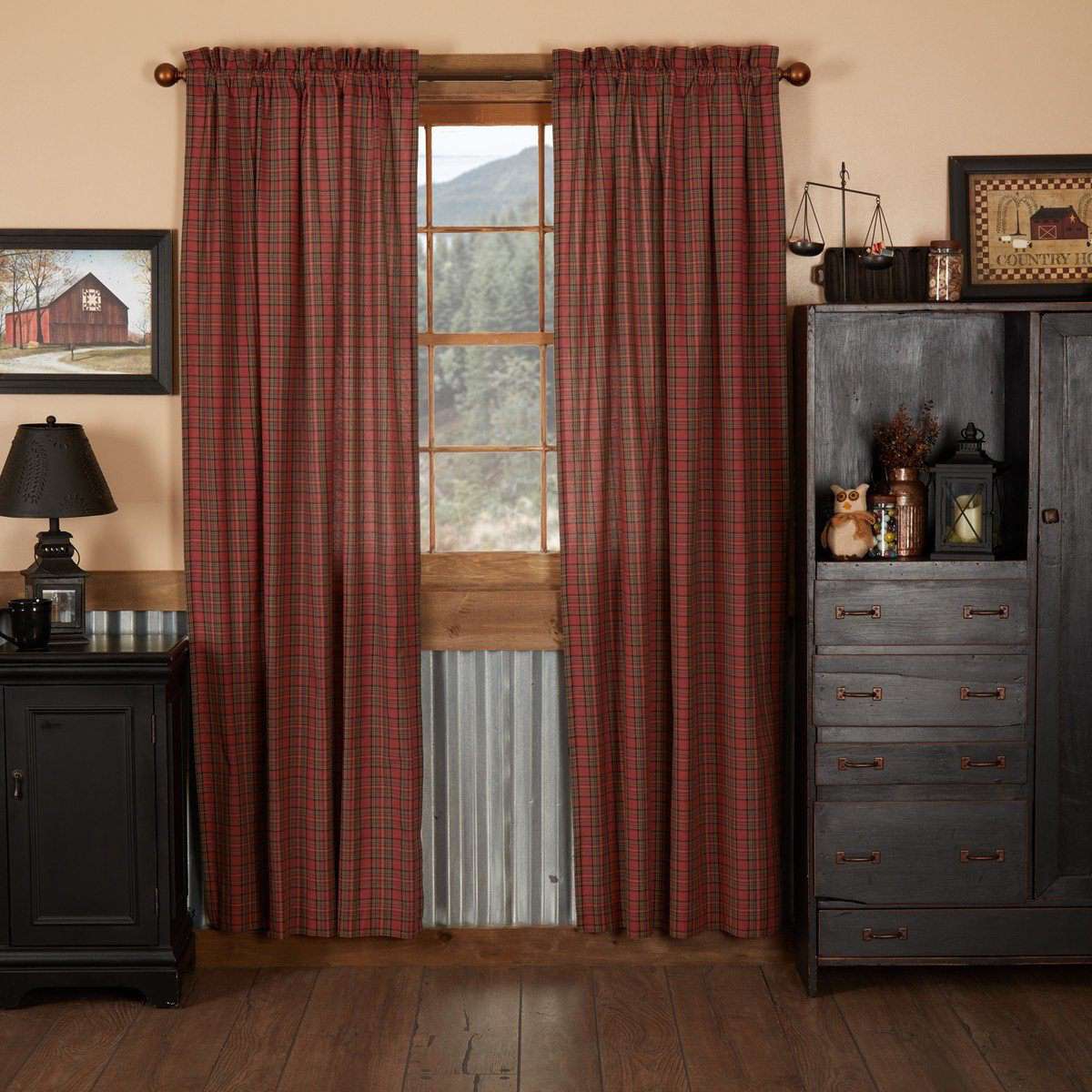 Tartan Red Plaid Panel Country Curtain Set of 2 84