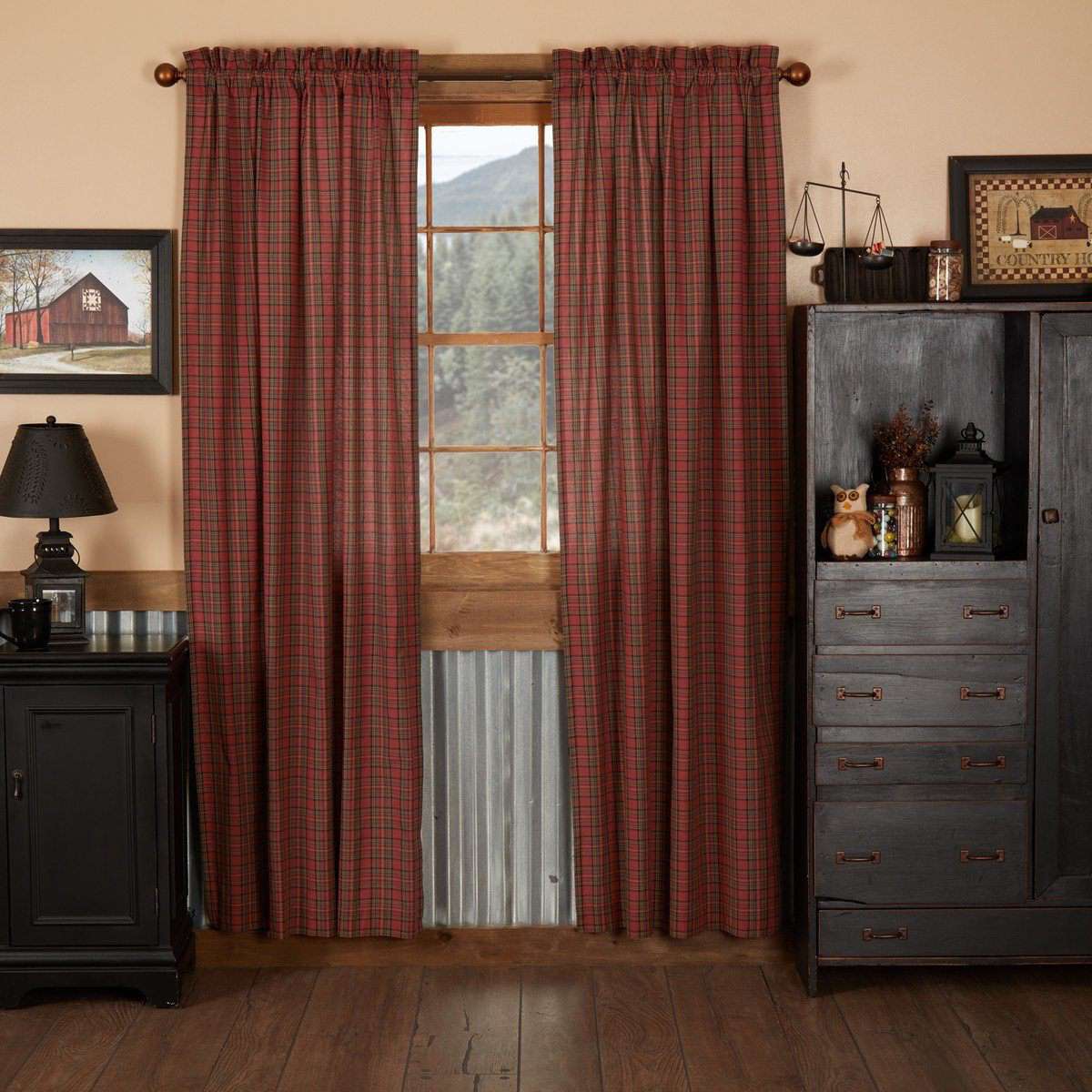 Tartan Red Plaid Panel Country Curtain Set of 2 84"x40" - The Fox Decor