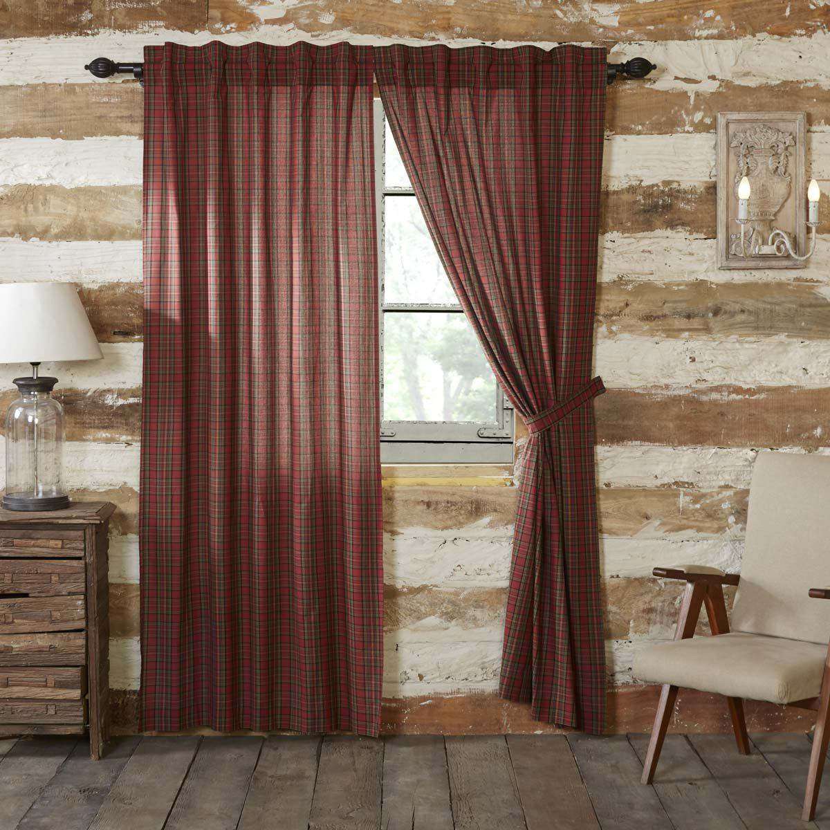 Tartan Red Plaid Panel Country Curtain Set of 2 84"x40" - The Fox Decor