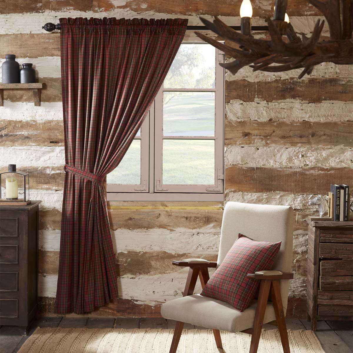Tartan Red Plaid Panel Country Curtain Set of 2 84