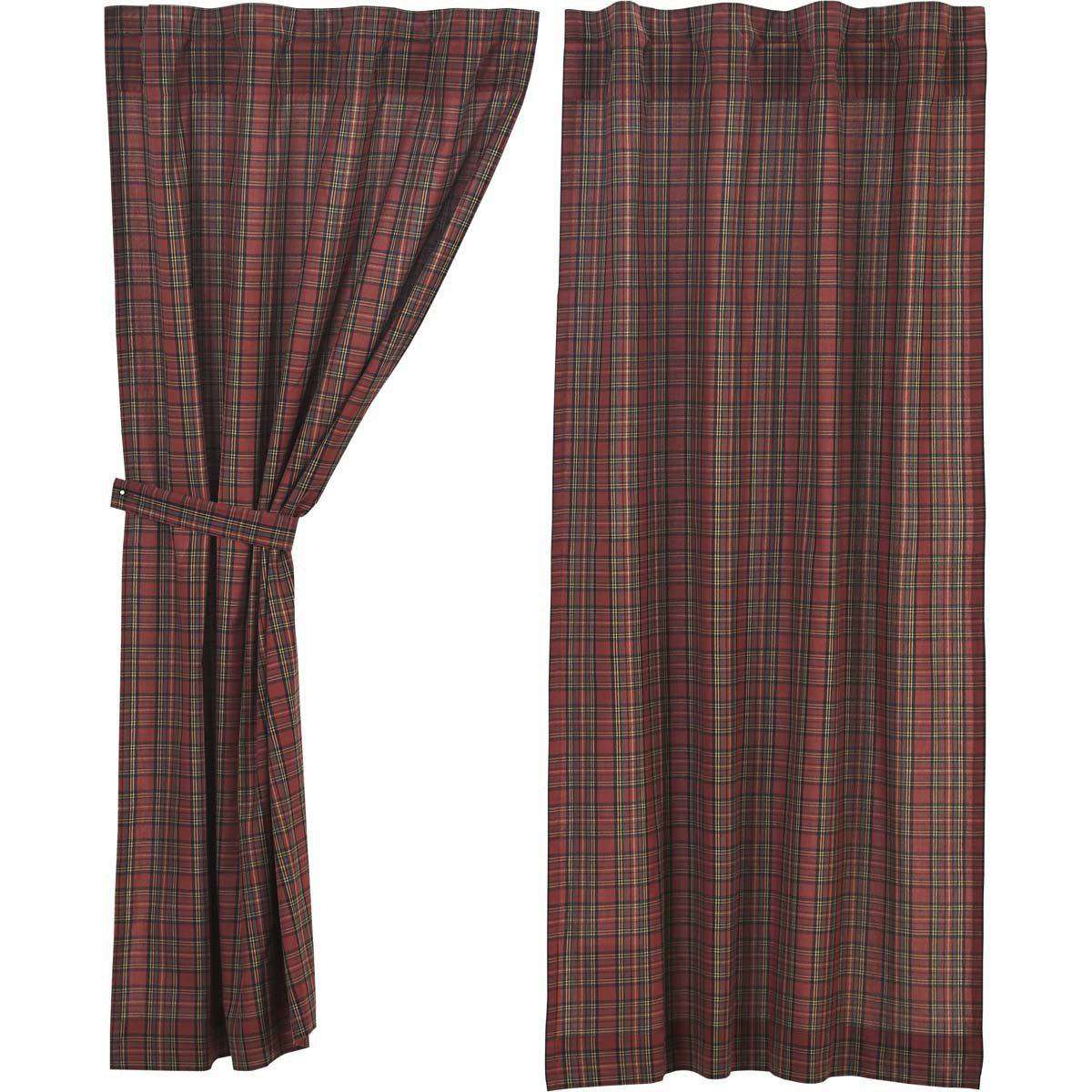 Tartan Red Plaid Short Panel Curtain Set of 2 63"x36" VHC Brands - The Fox Decor