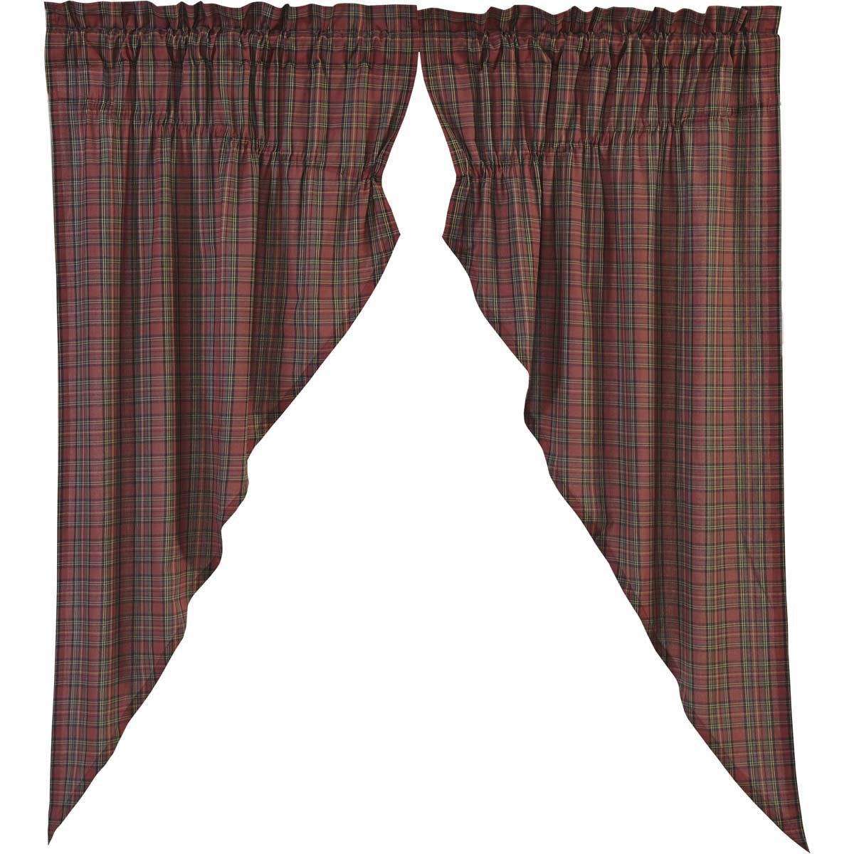 Tartan Red Plaid Prairie Short Panel Curtain Set of 2 - The Fox Decor