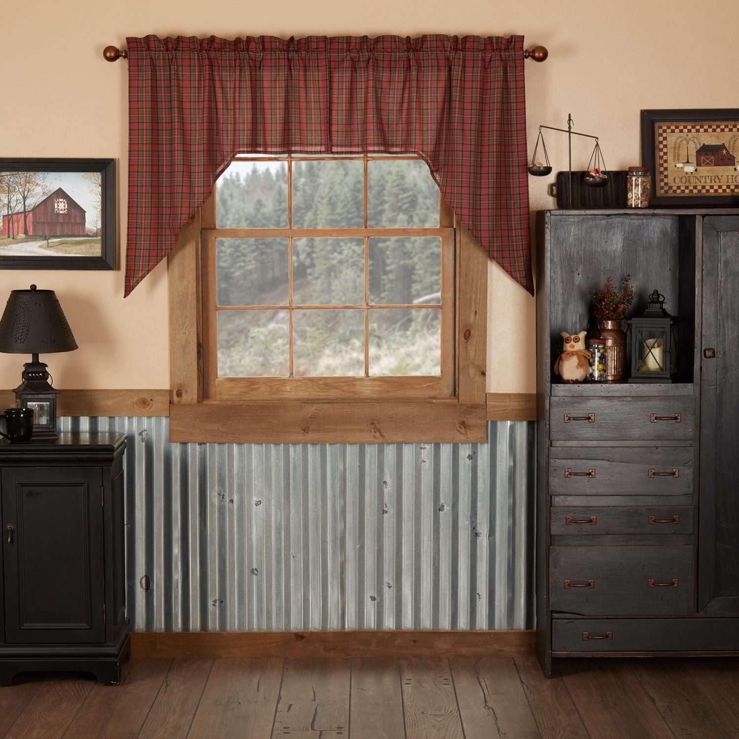 Tartan Red Plaid Swag Curtain Set of 2 36x36x16 - The Fox Decor