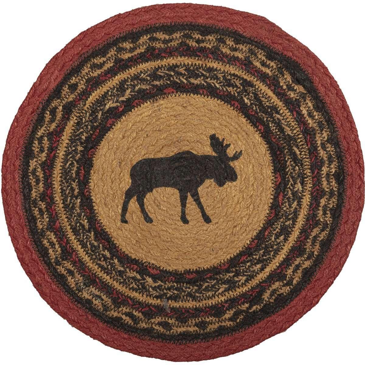 Cumberland Stenciled Moose Jute Braided Placemat Round Set of 6 VHC Brands - The Fox Decor