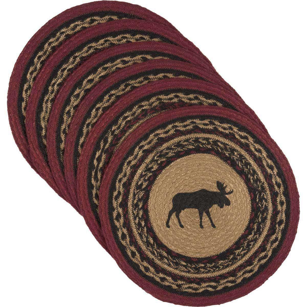 Cumberland Stenciled Moose Jute Braided Placemat Round Set of 6 VHC Brands - The Fox Decor