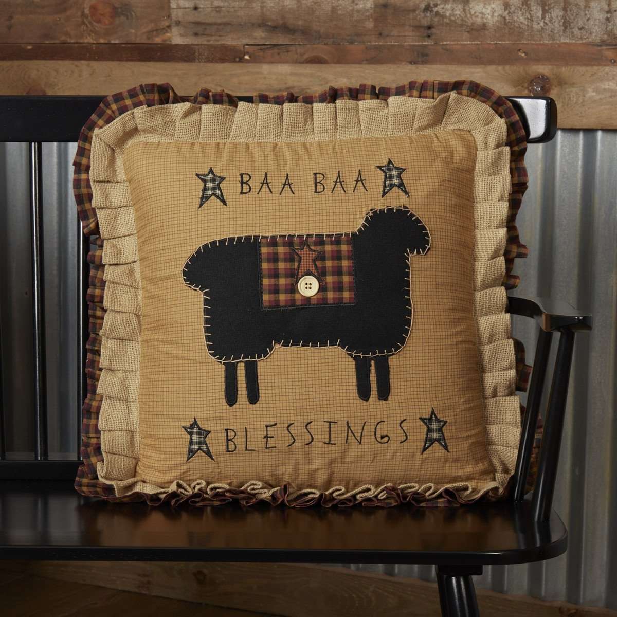 Heritage Farms Baa Baa Blessings Pillow 18" Mustard, Raven, Burgundy VHC Brands - The Fox Decor