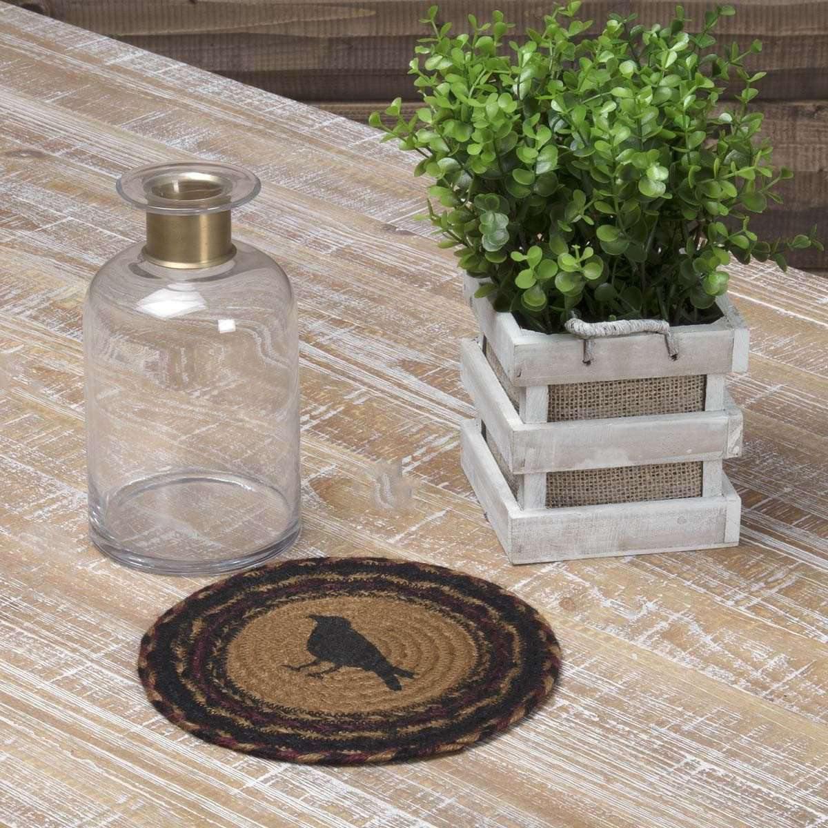 Heritage Farms Crow Braided Jute Trivet 8" VHC Brands - The Fox Decor