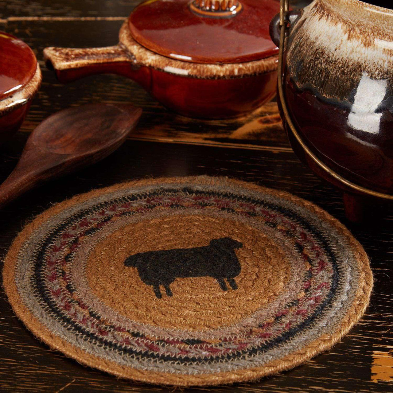 Heritage Farms Sheep Braided Jute Trivet 8" VHC Brands - The Fox Decor