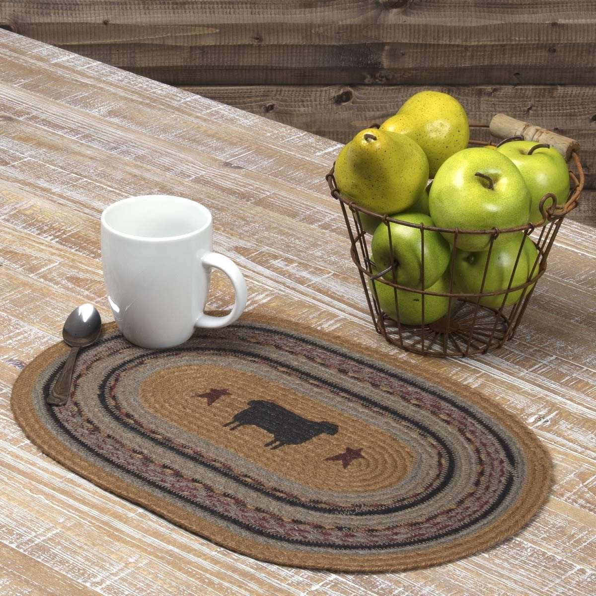 Heritage Farms Sheep Jute Braided Placemat Set of 6 VHC Brands - The Fox Decor