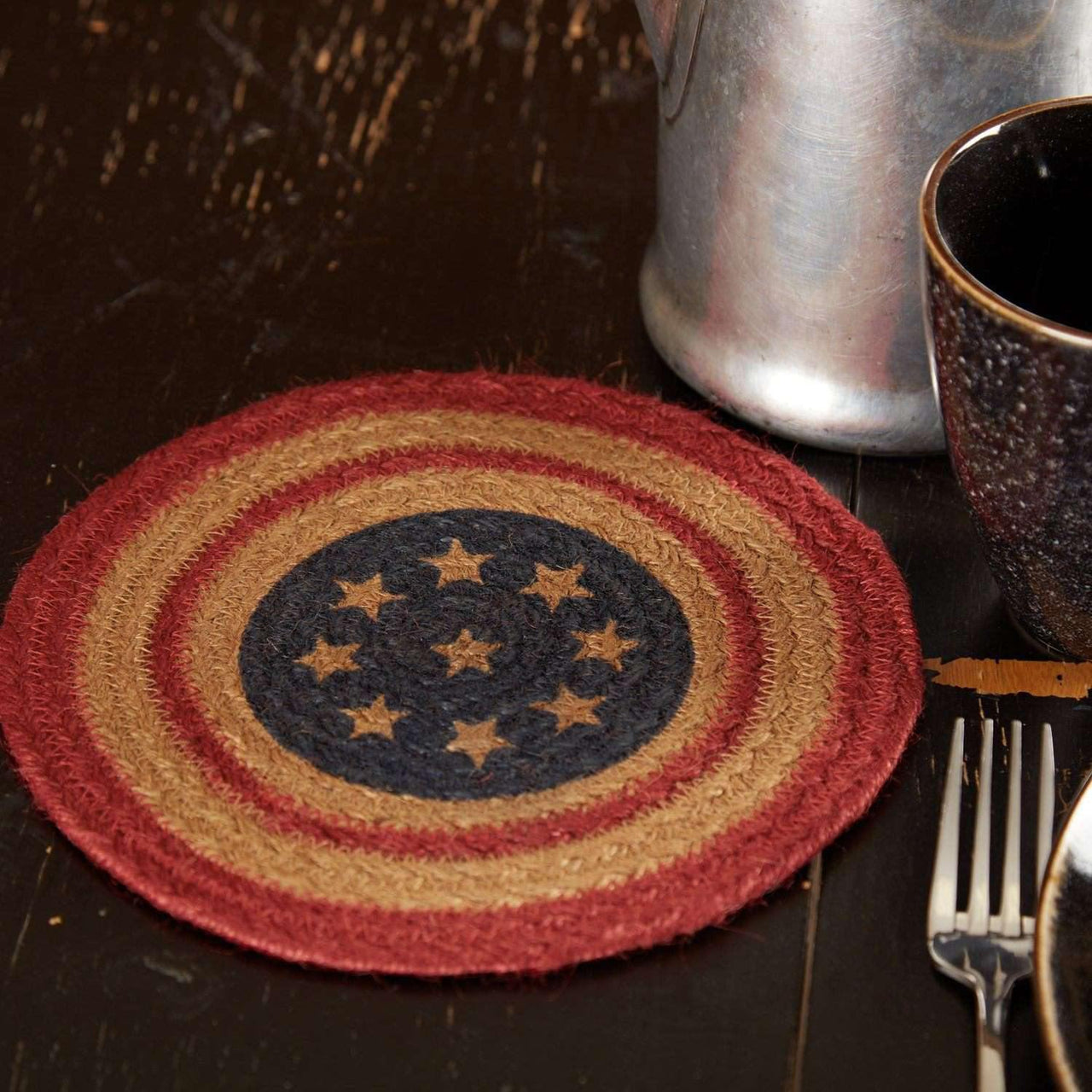 Liberty Stars Flag Jute Braided Trivet 8" VHC Brands - The Fox Decor