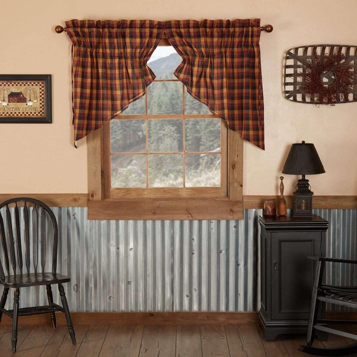 Heritage Farms Primitive Check Prairie Swag Curtain Set of 2 36x36x18 VHC Brands - The Fox Decor