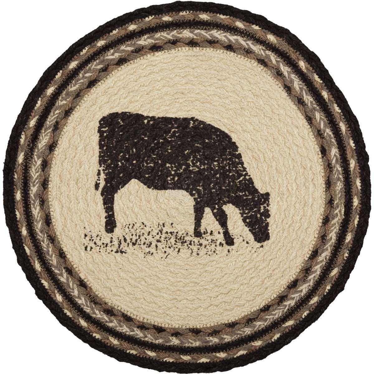 Sawyer Mill Charcoal Cow Jute Braided Placemat Round Set of 6 - The Fox Decor