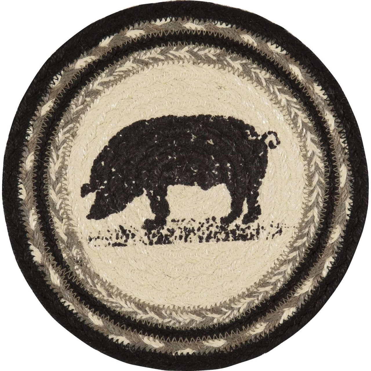 Sawyer Mill Charcoal Pig Jute Trivet 8" VHC Brands - The Fox Decor