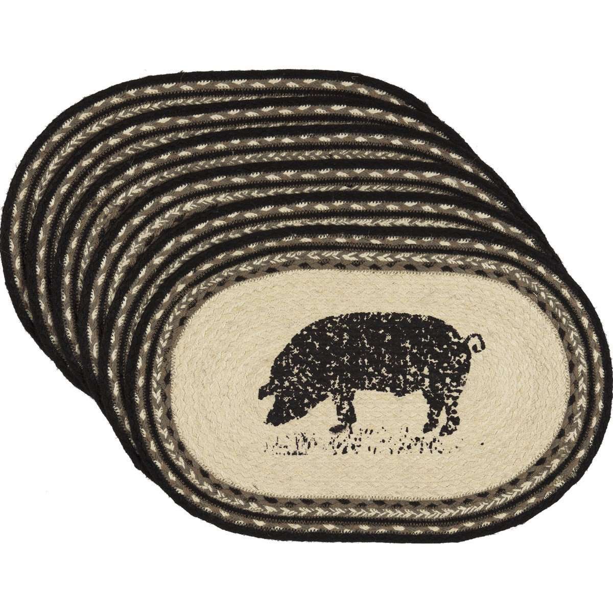 Sawyer Mill Charcoal Pig Jute Braided Placemat Set of 6 - The Fox Decor