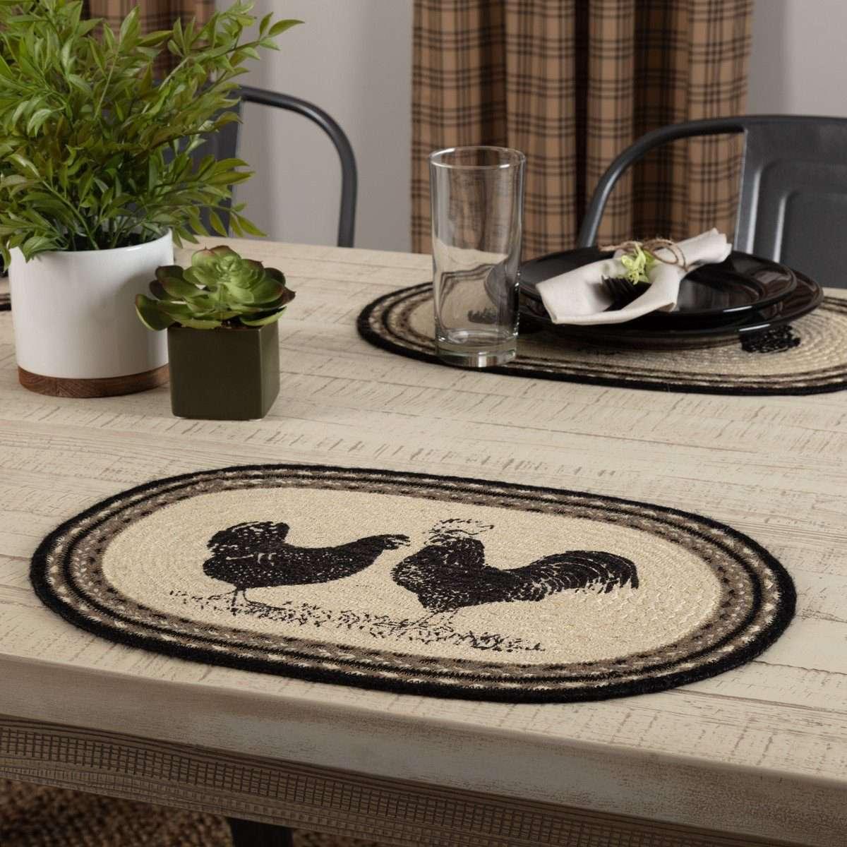 Sawyer Mill Charcoal Poultry Jute Braided Placemat Set of 6 - The Fox Decor