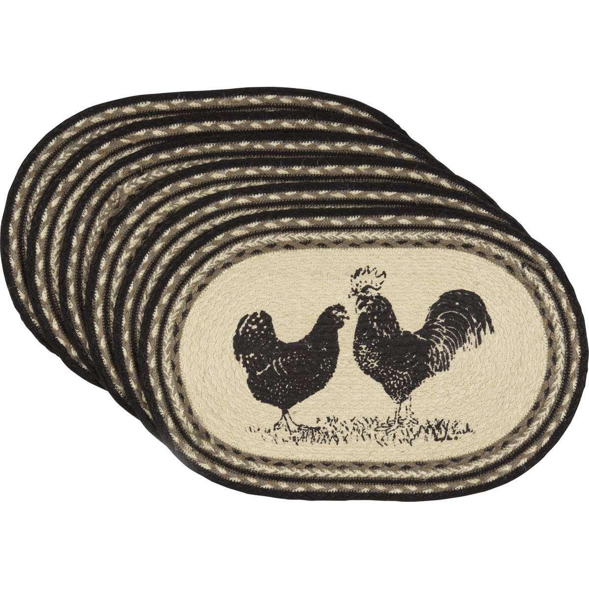 Sawyer Mill Charcoal Poultry Jute Braided Placemat Set of 6 - The Fox Decor