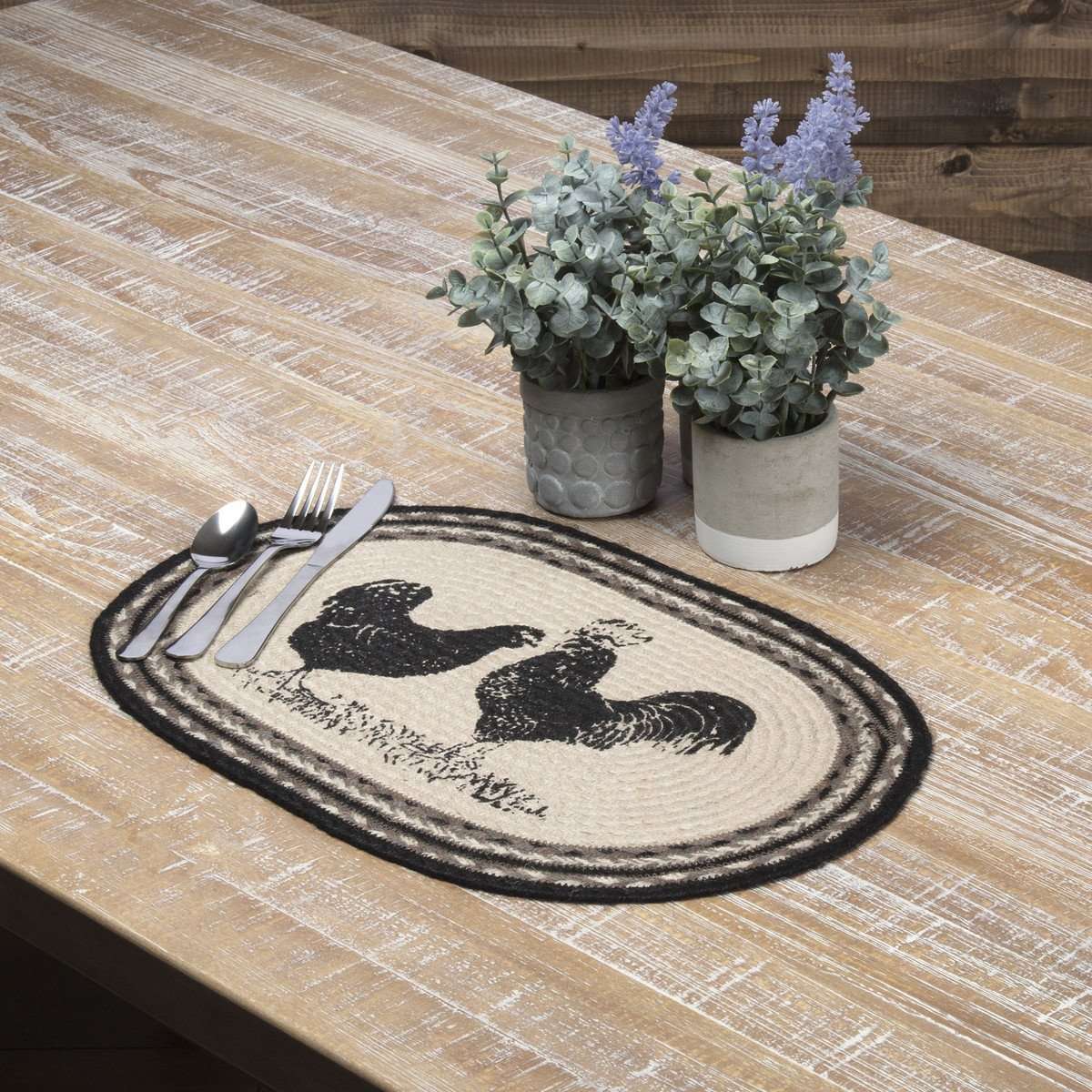 Sawyer Mill Charcoal Poultry Jute Braided Placemat Set of 6 - The Fox Decor